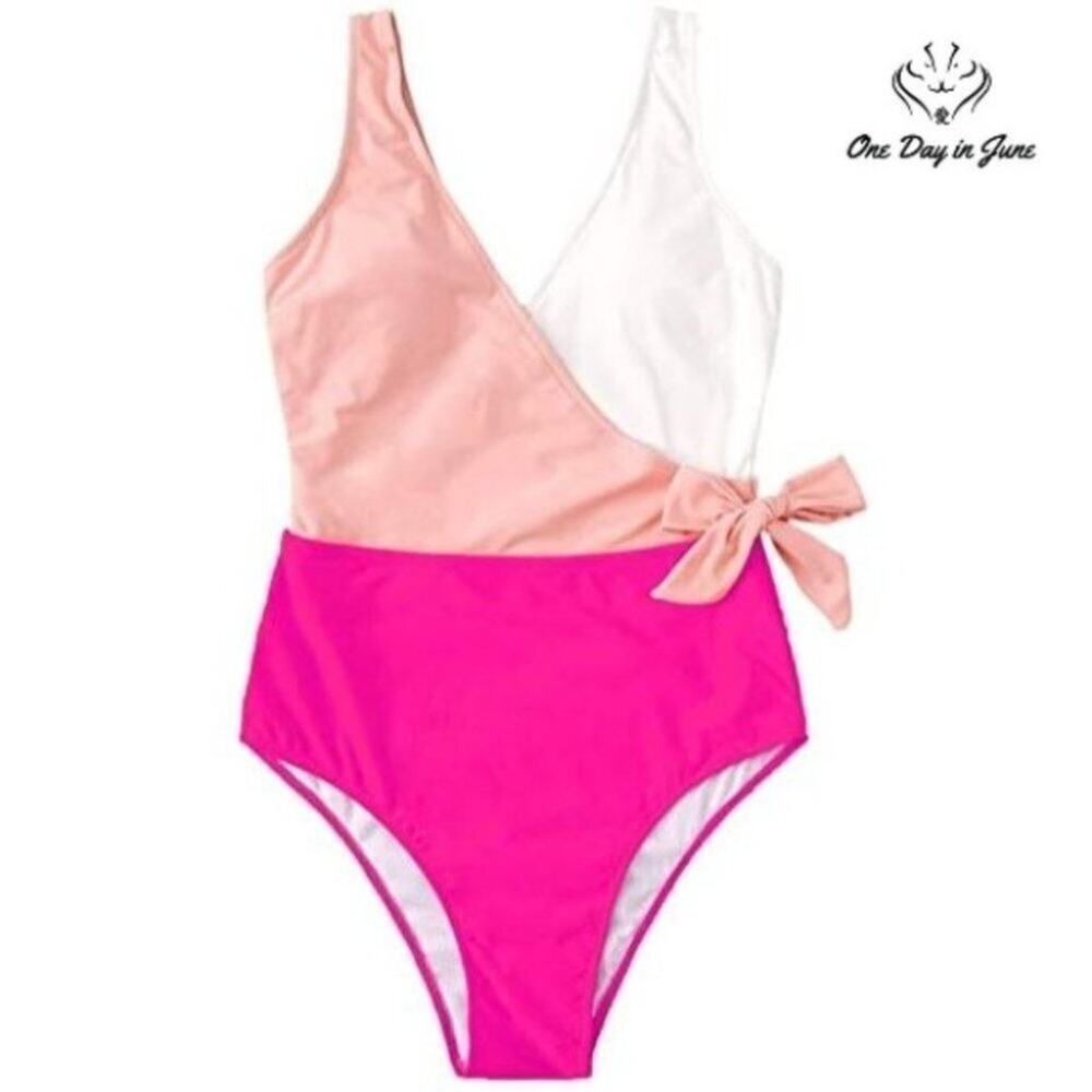 Sweatyrocks V Neck Color Block One Piece Swimsuit Size M